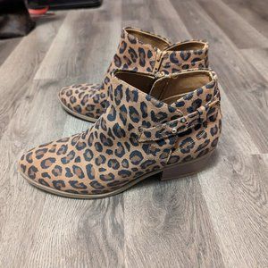***Any 2 for $30.00*** Faux-Suede Side-Buckle Ankle Booties in Leopard Print